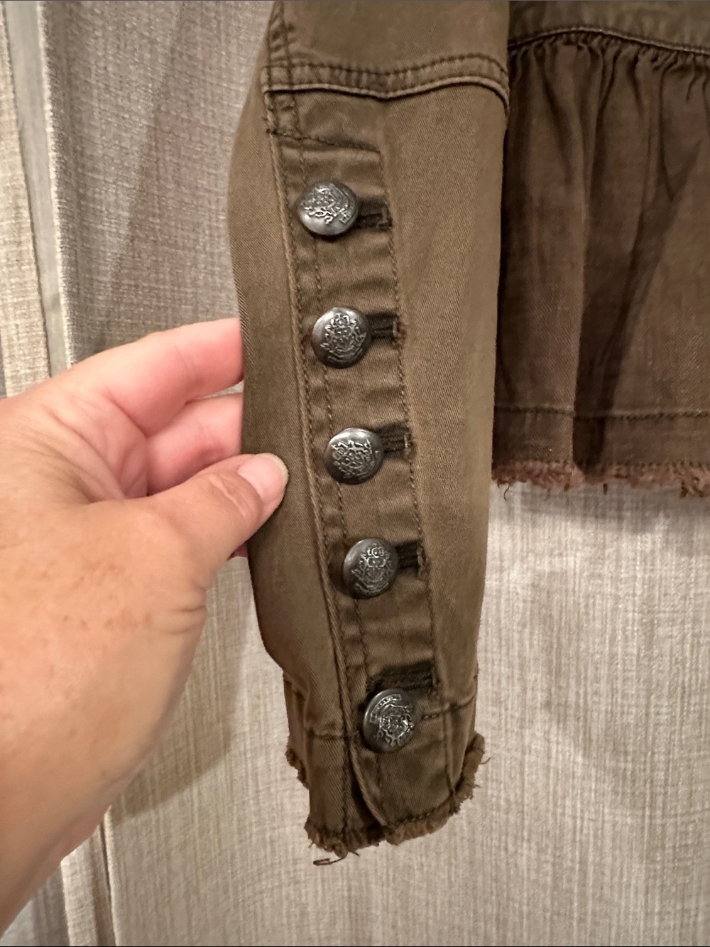 Free People Army  Brown Double-Breasted Peplum Military-Style Jacket size Small - Picture 4 of 8
